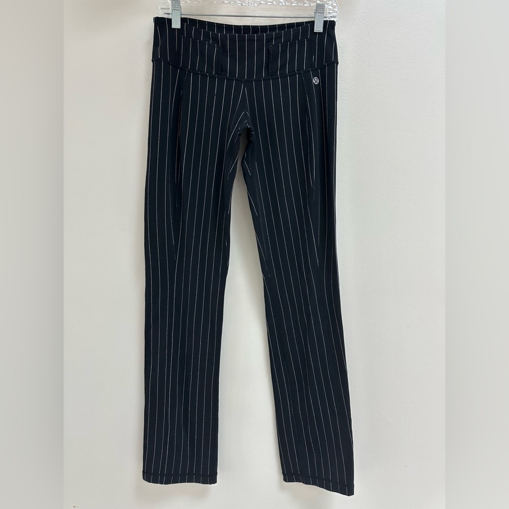 Lululemon Black Pinstripe High Rise Stretch Pants 8/10 Work Travel Career - Picture 2 of 7